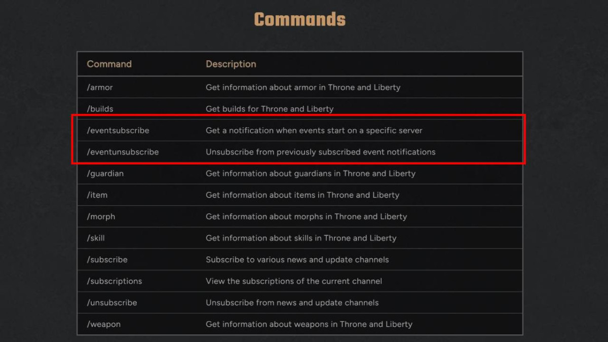 Throne and Liberty Discord bot Event Subscribe Command